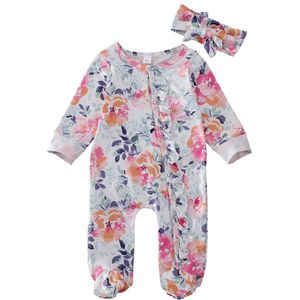 0-6M Leuke Pasgeboren Baby Meisjes Bloemen Romper Jumpsuit Hoofdband Kleding Outfits