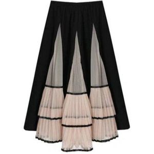 Retro Stijl Hoge Taille Plooirok Vrouwen Mesh Half Lichaam Een-Linelong Bubble Rokken Elegante Tij Lente Zomer