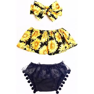 Baby Meisjes Badpak Gele Zonnebloem Tops e Ruche Shorts Bathingh pak Kwasten Shorts Badmode Meisje