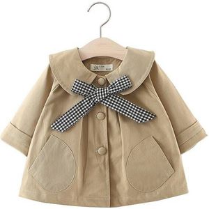 Meisjes lente Uitloper Geul plaid strik baby kids turn-down kraag jassen kids Effen kleur lange mouw jassen kleding