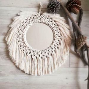 Opknoping Muur Spiegel Met Macrame Fringe Ronde Boho Spiegel Art Decor Handgemaakte Geweven Kwastje Vintage Spiegel Voor Home Decor Cnim