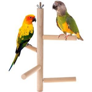 Papegaai Baars 4 Layer Stadia Speelgoed Natuurlijke Hout Roterende Ladder Vogel Parkiet Kooi Y5GB