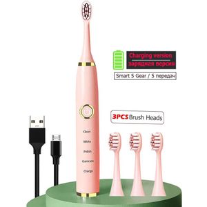 Sonic Elektrische Tandenborstels Voor Volwassenen Kids Smart Timer Oplaadbare Whitening Tandenborstel IPX7 Waterdichte 4 Borstelkop