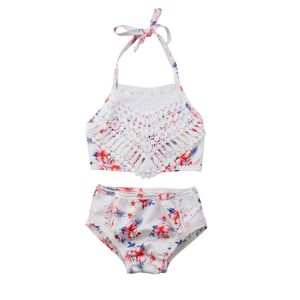 Kinderen Kant Bloemen Badpak Baby Meisjes Badmode Zomer Halter Bikini Sets Kids Badpak Beachwear 1-6Y