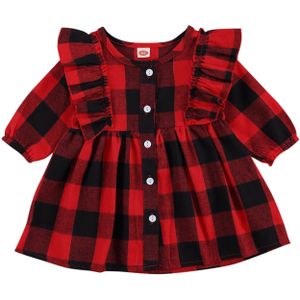Citgeett Herfst Baby Meisjes Rode Plaid Print Lange Mouwen Shirt Jurk Een Stuk Kerst Kleding