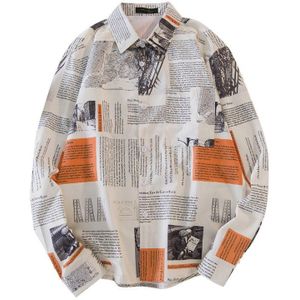 Harajuku Streetwear Japanse Plus Size Oversized Losse Krant Graffiti Contrast Gedrukt Lange Mouwen Top Vrouw Mannen Shirt Blouse