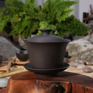 Chinese Kungfu Gaiwan Porselein Paarse Klei Terrine Zisha Cup Kom Met Schotel Deksel Op Verkoop 120 Ml Bedekt Kommen Voor thee