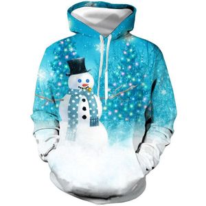 Unisex Kerst Ice Blauw Sneeuwpop 3D Digital Print Losse Hooded Sweater Vrouwen Mannen Jaar Baseball Sweatshirt Hoodie