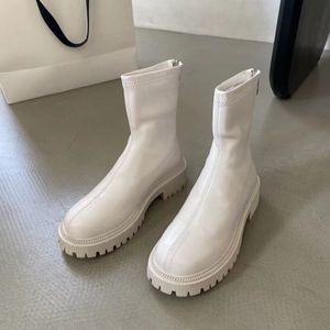 2022 Winter Vrouwen Enkellaars Platform Chunky Korte Laars Zacht Leer Rits Casual Dames Chelsea Boten