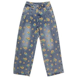 Hip Hop Broek Man Vrouwen Streetwear Bloemen Daisy Print Mannen Broek Zomer Harajuku Joggers Broek Jeans Oversized Losse Blauw