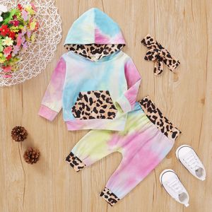 Focusnorm Herfst Winter Kinderen Meisjes Jongens Kleding Sets Tie Dye Luipaard Print Hooded Lange Mouw Tops Broek