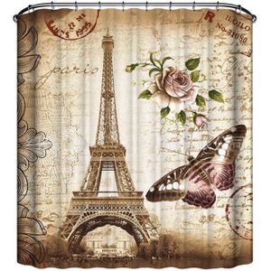 Douchegordijnen Badkamer Mildewproof Polyester Vlinder & Rose & Eiffeltoren Gordijnen Waterdichte Stof met Haken