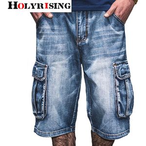 Holyrising Zomer Jeans Mannen Verontruste Jean Zakken Streetwear Rits Jeans Man Kalf-Lengte Blauw Denim Broek Plus Szie 30 -46