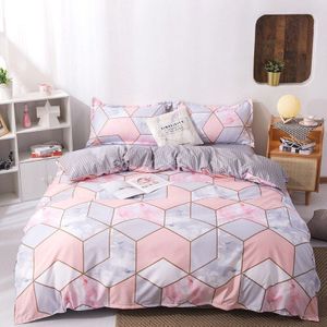 Wishstar Roze Marmer Bed Linnen Set Nordic Geometrische Print Beddengoed Set Meisje Enkel Dubbel Dekbedovertrek Bedsheet Kussensloop 4 Stuks