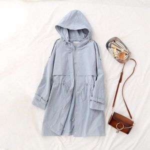 Taille Vest vrouwen Lange Hooded Lente en Herfst Losse Knie Single-breasted Katoenen Vest