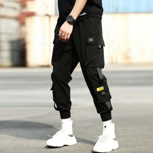 Streetwear Hip Zwarte Broek Mannen Elastische Taille Sport Broek Met Linten Toevallige Slanke Broek Mannen Hip Broek