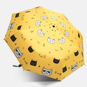 Dier Afdrukken Opvouwbare Paraplu Regen Vrouw Parasol Vrouwelijke Anti-Uv Vrouw Paraplu Man Kids Geel Cartoon Student Paraplu