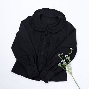 Lolita Shirt Voor Meisjes Lange Mouw Pop Kraag Kawaii Kleding Retro Gothic Lolita Blouse Japanse Wit/Zwart Tops VO926