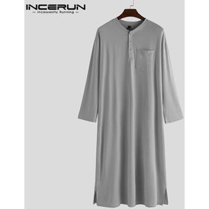 INCERUN Effen Kleur Mannen Gewaden Pyjama Lange Mouwen Casual Button Homewear O Neck Comfortabele Nachtjapon Badjas Mannen Kaftan