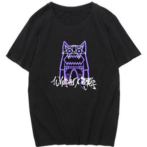 Harajuku Vrouwen Koreaanse Mode Oversized Korte Mouwen Tops Unisex Leuke Cartoon Print Grunge Black Gothic Kleding