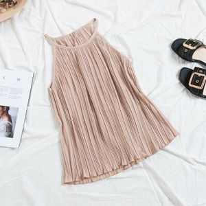 Lente Vrouwen Grote Chiffon Geplooide Vest Solid Tank Zomer Outfits Lady Opknoping Tanks Meisje Slim Tops Bottomings770