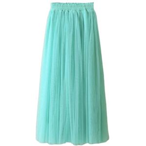 80Cm Vrouwen Hoge Taille Drie Layer Sheer Mesh Plisse Tulle Midi Lange Rok Sweet Solid Candy Kleur Drape Swing losse Rok