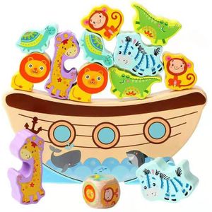 Vroeg Leren Educatief Houten Speelgoed Cartoon Dier Noah's Ark Boot Balans Vouw Hoge Kid Desktop Spel Verjaardag Kerstcadeau