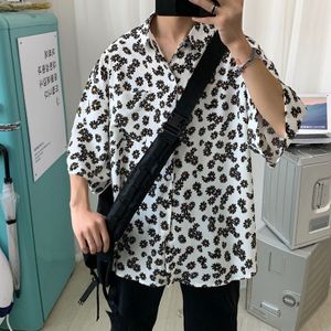Mannen Bloemen Printing Korte Mouw Losse Hawaiian Shirt Camisa Masculina Streetwear Mode Kleding Wit/Zwart Shirt M-2XL
