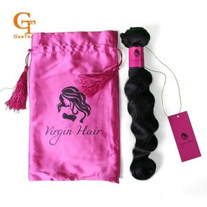 Voorraad Virgin haar verpakking hang tags, wrap zelfklevende stickers, satijn tassen sets, haar bundel verpakking tassen etiketten, tag