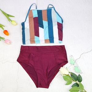 Sexy Meisje Bikini Set Bikini Badmode Vrouwen Badpak Draad Gratis Zwemmen Mid Taille Gestreepte Wijn Rode Drack Blauw Wit Off schouder