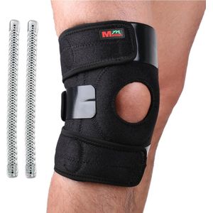 B01 Verstelbare Sport Been Knie Brace Wrap Protector Pads Mouw Cap Patella Guard 2 Lente Bars, one Size, Zwart 1 stks