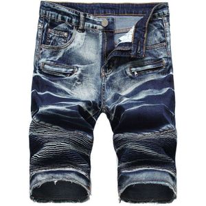Mannen Casual Biker Jeans Shorts Gewassen Katoen Slim Fit Moto Shorts Geplooide Pocket Bermuda Jeans