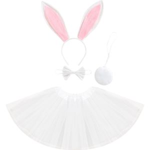 Peuter Baby Meisje Fotografie Kleding, pasen Bunny Hair Band + Strikje + Staart + Multi-layer Tule Rok 0-3T