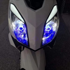 1Pc H4 Led Motorfiets Koplamp Scooter Lamp H6 Ba20d 6000K Licht Moto Atv Motorbike Accessoires Mistlamp Met angel Eyes Blauw