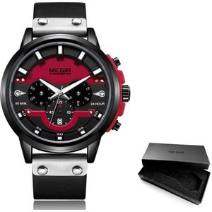 Megir 24 Uur Chronograaf Quartz Horloges Waterdicht Casual Lederen Horloge Voor Man Lichtgevende Handen Sport Horloge 2080 Geel