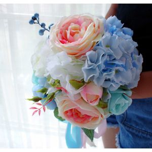 Handgemaakte Pioen Kunstmatige bruid Boeket Roze Pioen Blauwe Hortensia Blue Rose bloemen Bruidsmeisjes Boeket woondecoratie