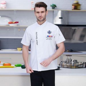 Keuken Restaurant Bakkerij Kok Werkkleding Zomer Witte Ademend Chef Uniform Toevallige Stand Kraag Uniform Overalls Outfit