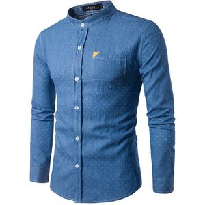 MKASS Mannen Shirt Stand Kraag Overhemd Dot Lange Mouw Slim Fit Camisa Masculina Casual Mannelijke Shirts model