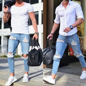 Mannen Denim Broek Stretch Vernietigd Ripped Enkel Broek Rits Skinny Jeans Voor Mannen Plus Size Jeans