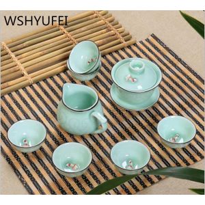 Theepot 9 Stks Kung Fu Thee Set Keramische Thee Karper patroon cup, Theepot, Bone China GaiWan, Thee zee, Porselein Filter, thee service