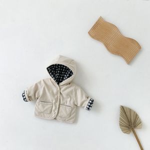 Winter Baby Jongens En Meisjes Jas Mode Plaid Verdikte Warm Katoen Corduroy Jas Kids Dubbelzijdig Casual Capuchon