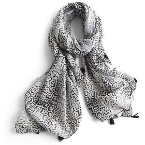 BQacces zwart wit luipaard print katoen voile sjaals met kwastje dame zomer zijden sjaal strandlaken vrouwen mode