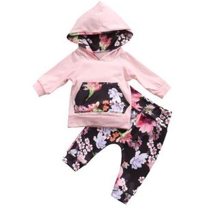 Baby Baby Kids Meisjes Sportsclothes Pasgeboren Bloemen Hooded Tops + Broek 2 Stuks Past Herfst Outfits Set
