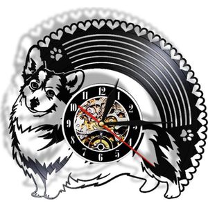 Welsh Corgi Vinyl Record Wandklok Puppy Hondenrassen Wall Art Pet Shop Decoratieve Klok Led Muur Horloge Corgy 3D verlichte Teken