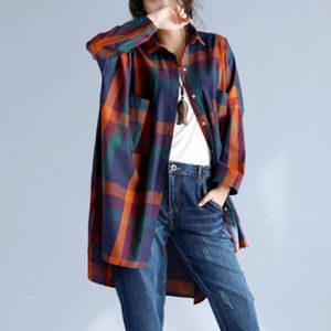 Chicever Koreaanse Plaid Shirt Voor Vrouwen Revers Kraag Lange Mouwen Hit Kleur Split Plus Size Losse Blouse Vrouwelijke Mode tij