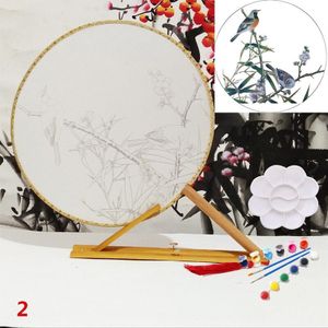 Chinese Hof Diy Handgeschilderde Coloring Groep Fan Kit Blanco Zijde Fan Klassieke Lotus Pioen Coloring Props XJ54