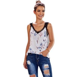 Vrouwen V-hals Lace Strappy Cami Tank Tops Casual Losse Mouwloze Blouse Shirts
