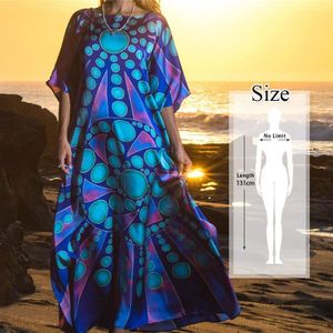 Marokkaanse Kaftan Bohemian Gedrukt Zomer Jurk Lange Katoenen Tuniek Vrouwen Plus Size Beach Wear Badpak Cover Up Robe de Plage