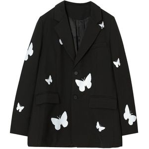 Men Reflective Butterfly Print Casual Suit Blazers Jacket Male Streetwear Hip Hop Show Loose Suit Coat Stage Clothes