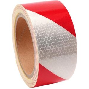 10M X 5Cm Veiligheid Waarschuwing Tape Reflecterende Tape Zelfklevende Tape Reflecterende Strip Verkeer Reflecterende Stickers Kleur: rood + Wit